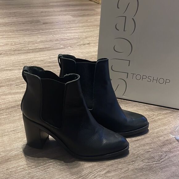 Top Shop Missile Black Leather Ankle Boots 9.5 - Picture 2 of 6